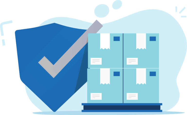 Illustration of secure freight packages with a checkmark