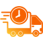 Icon of a delivery truck with a clock, representing timely shipping.